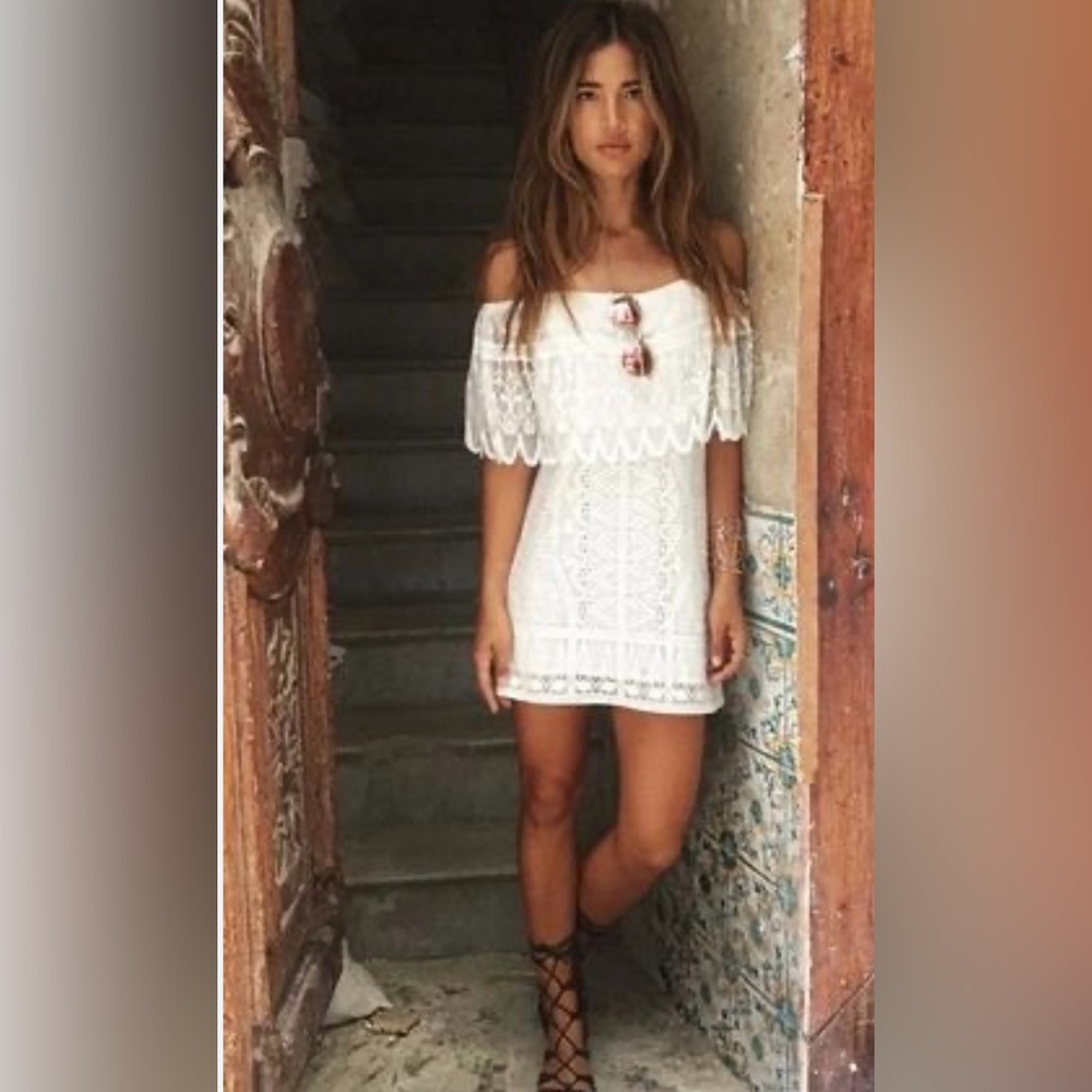 Jen's Pirate Booty White Lace Off-Shoulder Mini Dress S/M